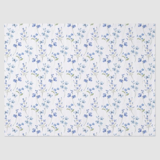 Papel De Seda Flor Silvestre Azul Empoeirado Elegante (Frente )