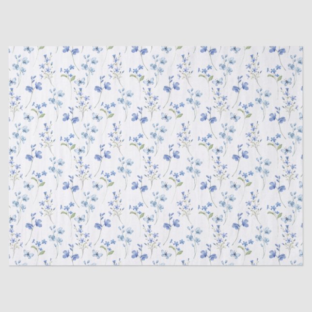 Papel De Seda Flor Silvestre Azul Poeirento Elegante (Frente )