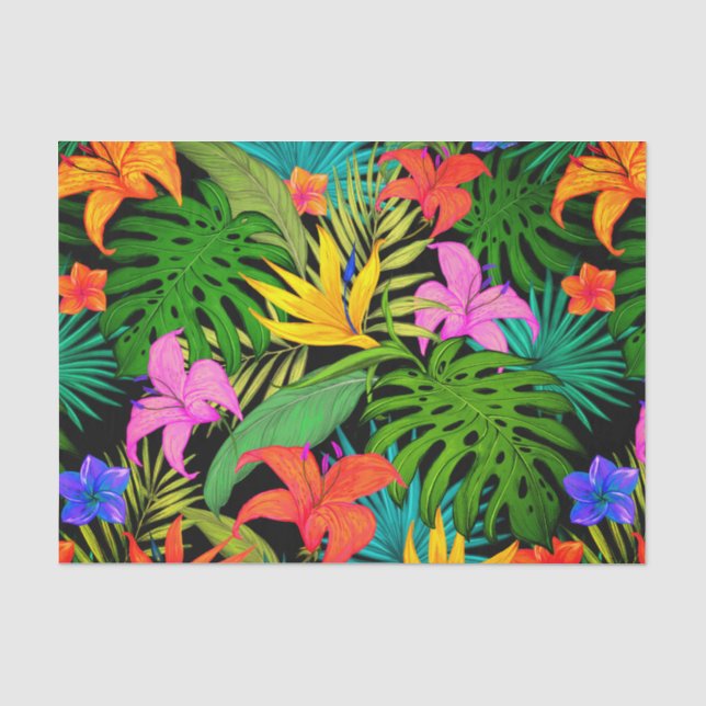 Papel De Seda Flor tropical e folha de palma Havaí colorida (Frente )