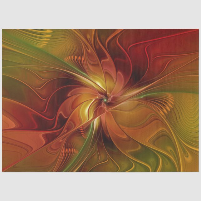 Papel De Seda Flor verde-laranja-abstrato Vermelho Castanho-Cast (Frente )