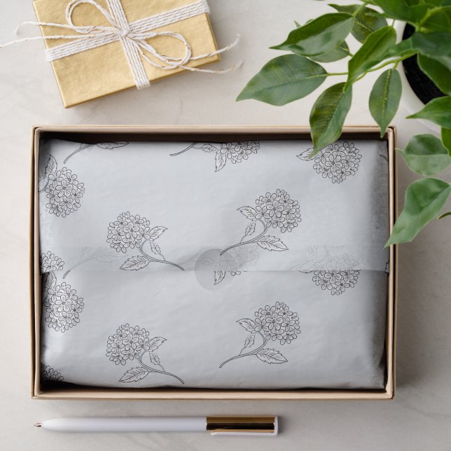 Papel De Seda Floração Botânica Atemporal Cinza Suave (Presente)