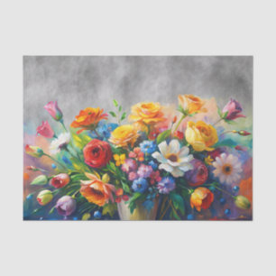 Papel De Seda Florais 3D Coloridos em Fundo Cinza Carvão