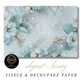 Papel De Seda Florais Azuis de Inverno Elegantes Estética Luxuos
