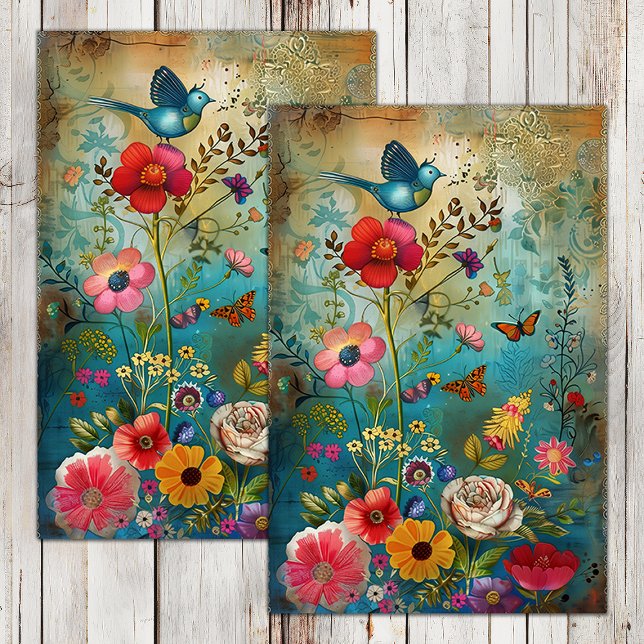 PAPEL DE SEDA FLORAIS BOHO E DECOUPAGE DE PÁSSAROS (BOHO FLOWERS AND BIRD DECOUPAGE TISSUE PAPER)