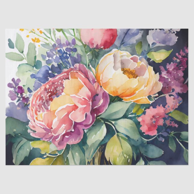 Papel De Seda Florais bonito de Aquarela de Pastel (Frente )