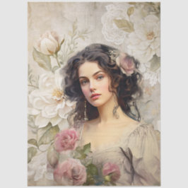 Papel De Seda Florais Brancos e Rosa da Era Vitoriana Elegante