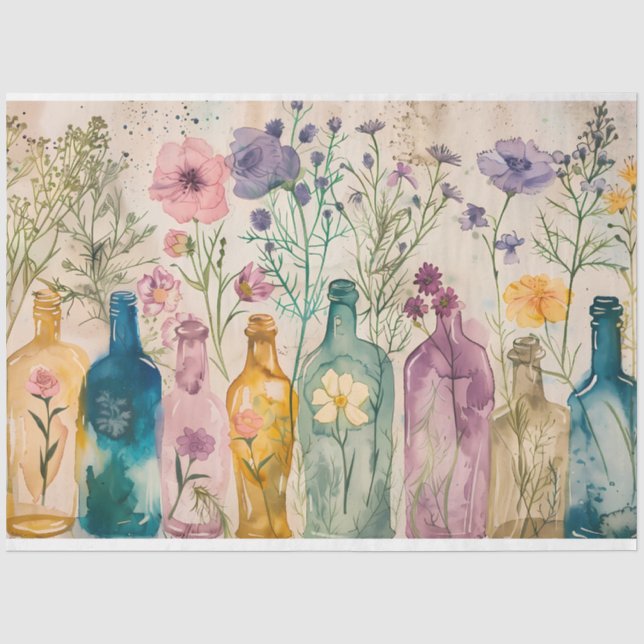 Papel De Seda Florais de Aquarela de Pastel em Decoupage de Garr (Frente )