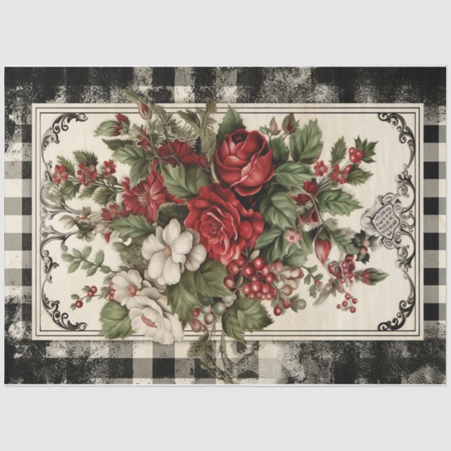 Papel De Seda Florais de Natal checados (Frente )