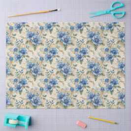 Papel De Seda Florais Elegantes em Azul e Branco Inspirados no V