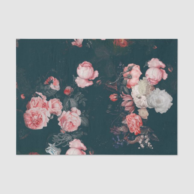 Papel De Seda Florais Escuros Elegantes Vintage  (Frente )