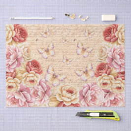 Papel De Seda Florais Românticos Elegantes & Borboletas Decoupag
