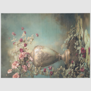 Papel De Seda Florais Românticos, Vaso Barroco Verde Salvia