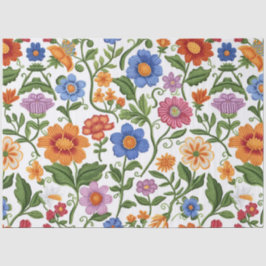 Papel De Seda Florais Vintage em Ponto Botânico Pastel