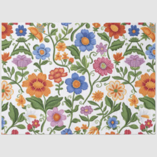 Papel De Seda Florais Vintage em Ponto Botânico Pastel