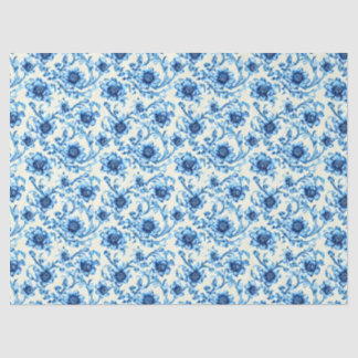 Papel De Seda Floral Azul