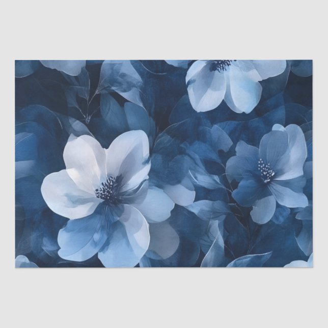 Papel De Seda Floral Azul Atormentado (Frente )