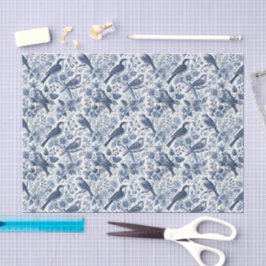 Papel De Seda Floral Azul Chinoiserie Pássaros de Primavera Deco