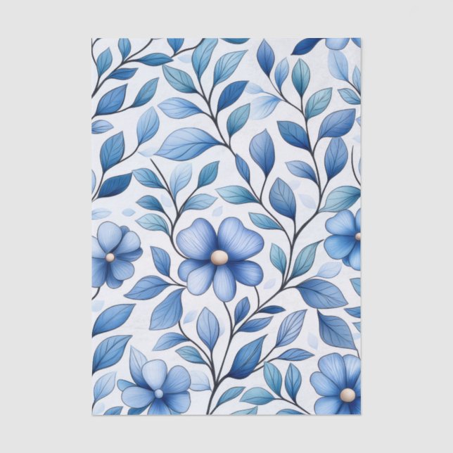 Papel de Seda Floral Azul | Papel de Presente Botâ (Frente )