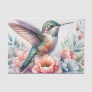 Papel de Seda Floral Beija-flor Aquarela