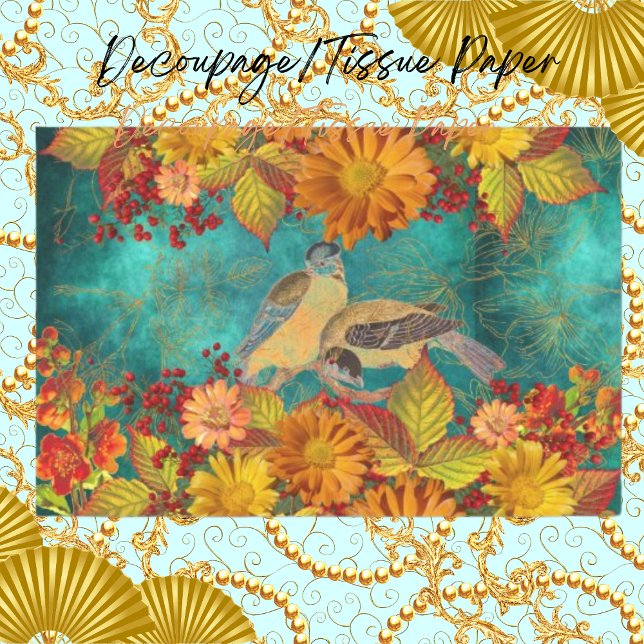 Papel De Seda Floral & Birds Laranja, Vermelho, Amarelo, Decoupa (Criador carregado)
