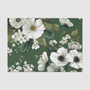 Papel De Seda Floral Boho Vintage Ousado Verde Rústico Branco