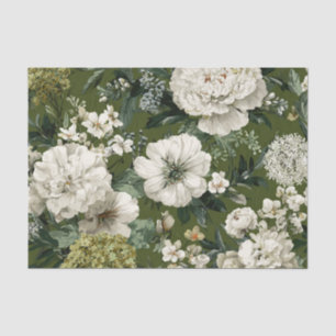 Papel De Seda Floral Boho Vintage Ousado Verde Rústico Branco