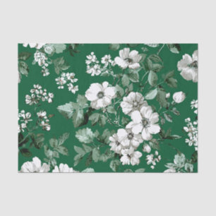 Papel De Seda Floral Boho Vintage Ousado Verde Rústico Branco