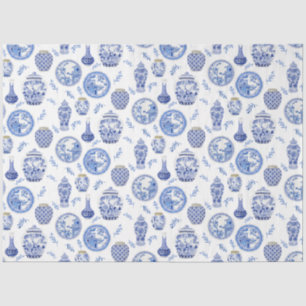 Papel De Seda Floral branco e azul-chinês - Jars Ginger
