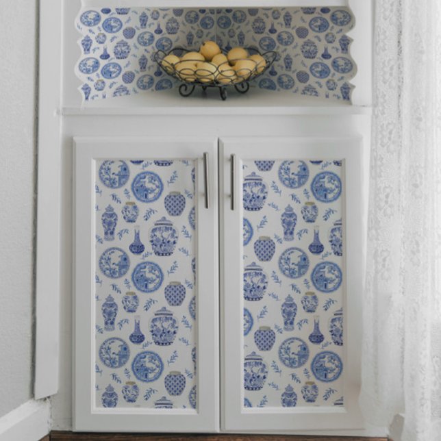 Papel De Seda Floral branco e azul-chinês - Jars Ginger (Criador carregado)