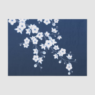 Papel De Seda Floral Cereja Brilhante Azul Escuro Branco