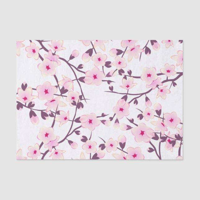 Papel De Seda Floral Cereja Brilhante Cor-de-rosa Branco (Frente )