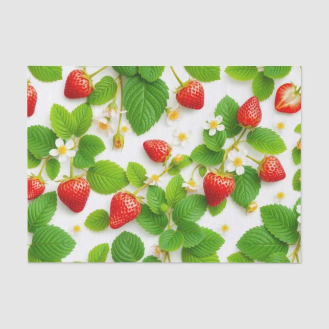 Papel De Seda Floral Charmosa de Morango Silvestre & Vinha Sem C (Frente )