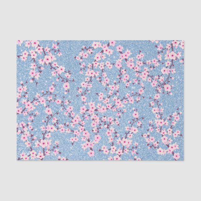 Papel De Seda Floral Cherry Blossomo Azul (Frente )