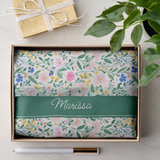 Papel De Seda Floral Colorido Personalizado (Presente)