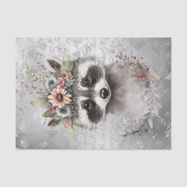 Papel De Seda Floral Cute Raccoon (Frente )