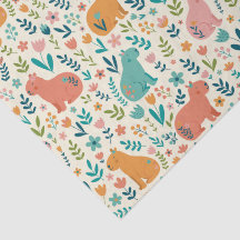 Papel de Seda Floral de Capivara Desenhado à Mão