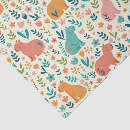 Papel de Seda Floral de Capivara Desenhado à Mão