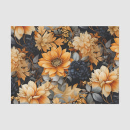 Papel De Seda Floral de Cor Laranja e Preta