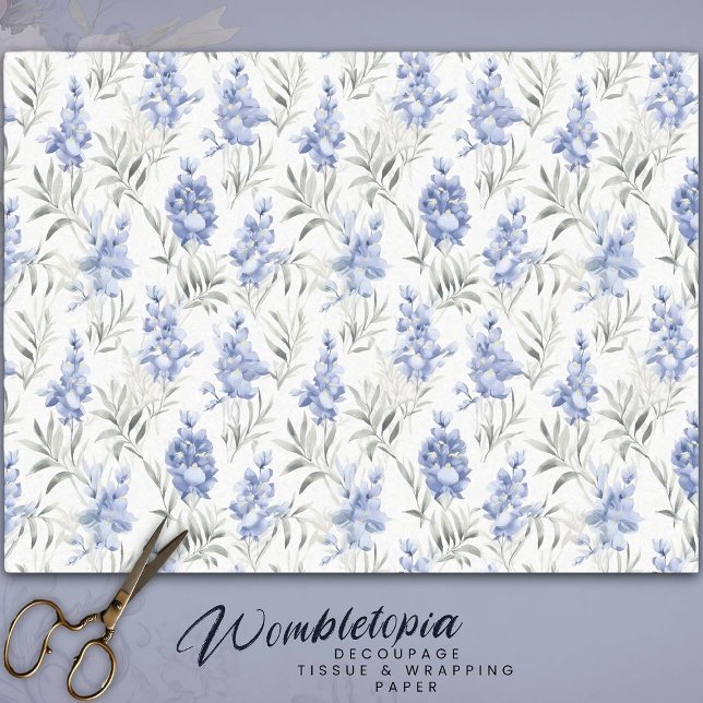 Papel De Seda Floral de Delfinium Azul Elegante (Criador carregado)