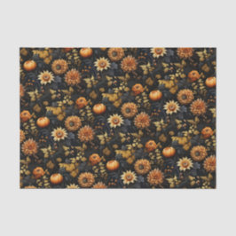 Papel De Seda Floral de Queda Negra Laranja Elegante