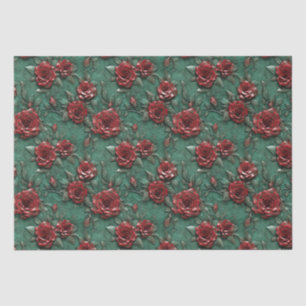 Papel De Seda Floral de Rosas vermelhas Verdes