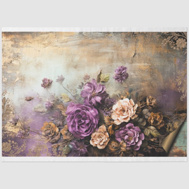 Papel De Seda Floral Desgastada, Roxo Empoeirado, combinações de (Frente )