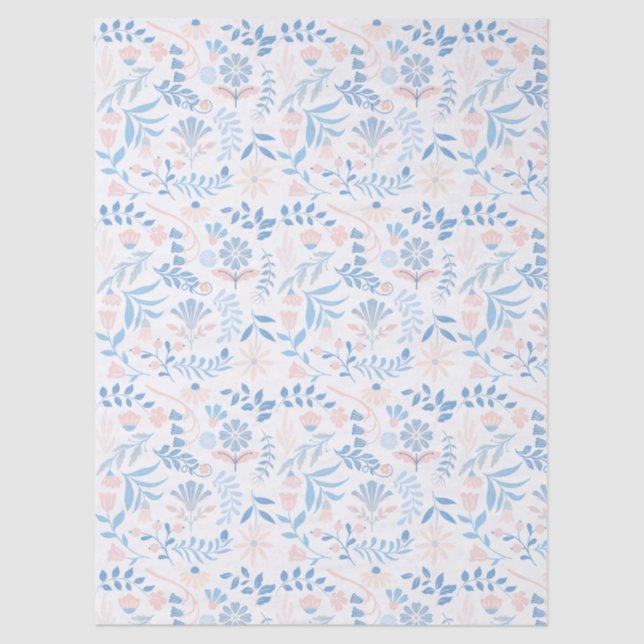 Papel De Seda Floral design boho block print blue pink girly (Frente )