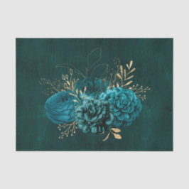 Papel De Seda Floral Dourado Rústico Teal