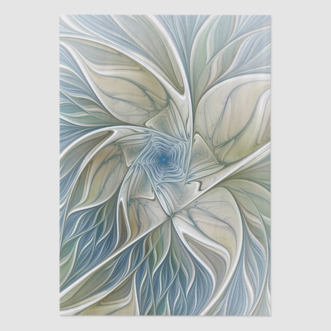Papel De Seda Floral Dream Pattern Abstract Blue Khaki Fractal (Frente )
