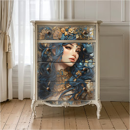 Papel De Seda Floral e Deusa Dourada Estilo Anime Azul