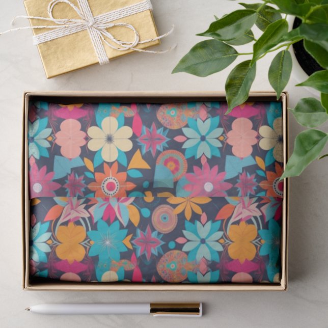 Papel De Seda Floral e Geométrico dos anos 1960 (Presente)