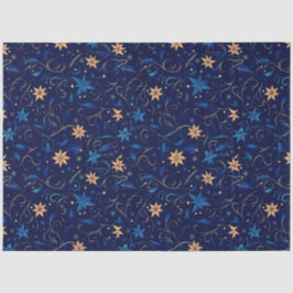 Papel De Seda Floral e Vinhas Azuis e Amarelas