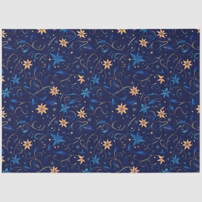 Papel De Seda Floral e Vinhas Azuis e Amarelas (Frente )