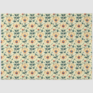 Papel De Seda Floral Elegante Laranja Flor Vintage